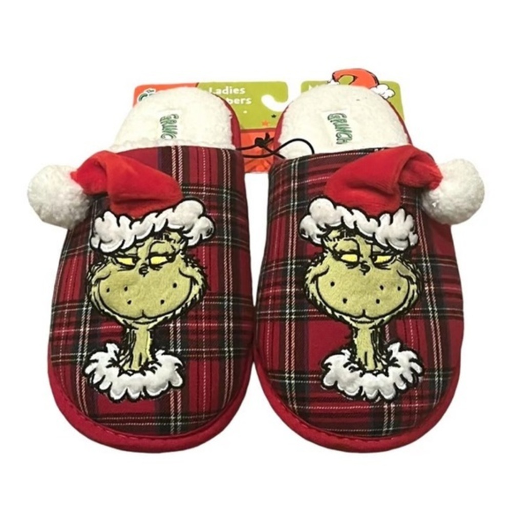 Grinch nwt Red Plaid Slippers ladies small 5 / 6